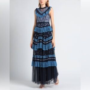 blue lace maxi dress with sleeves Something Blue Lace Maxi Dress M